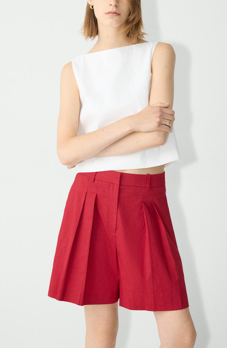 Theory Pleated Linen Blend Shorts, Alternate, color, Cherry