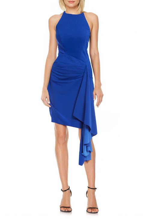 NWT Badgley Mischka good sapphire blue velvet gown with strappy detail size 6