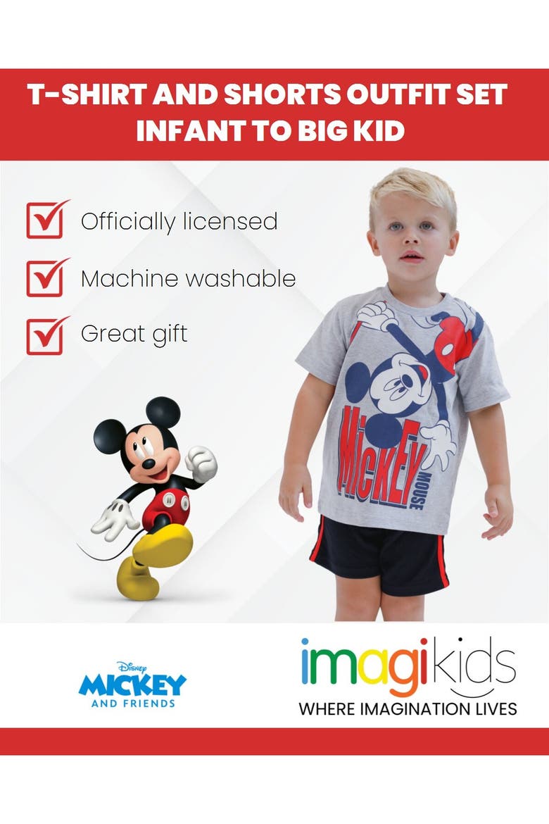 Mickey Mouse & Friends T-Shirt & Mesh Shorts Set, Alternate, color, Mickey Heather Grey