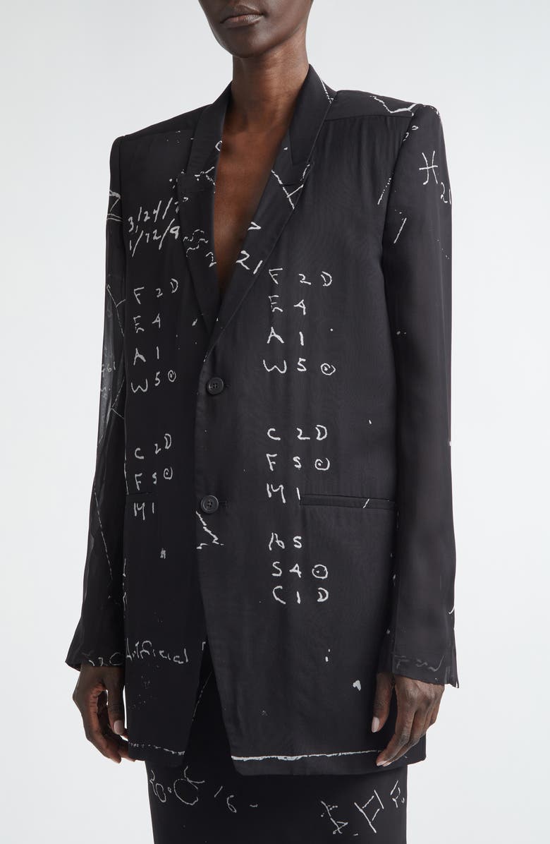 Rick Owens Temple Concordian Print Silk Chiffon Jacket, Alternate, color, Black/ Milk