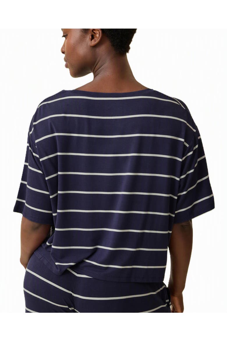 Aria Casual Cropped Short Sleeve Top, Alternate, color, Navy White Stripe