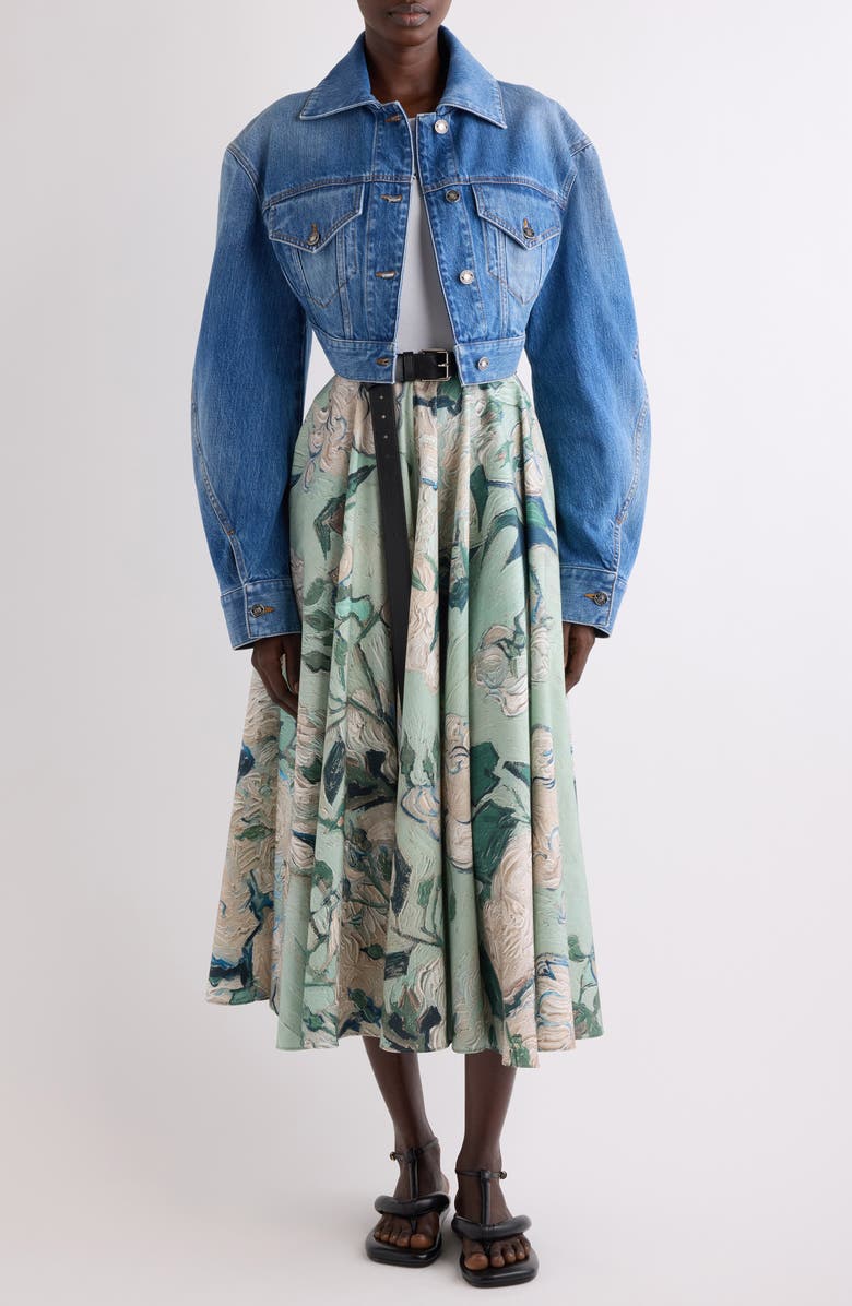 Givenchy Rose Jacquard Gathered Cotton A-Line Midi Skirt, Alternate, color, Mint Green