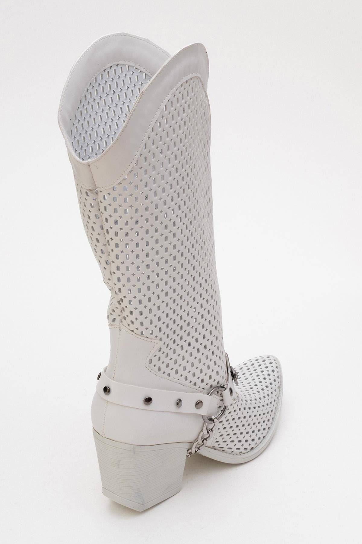 Prologue Shoes Lumen Block Heel Summer Boot, Alternate, color, White Faux Leather