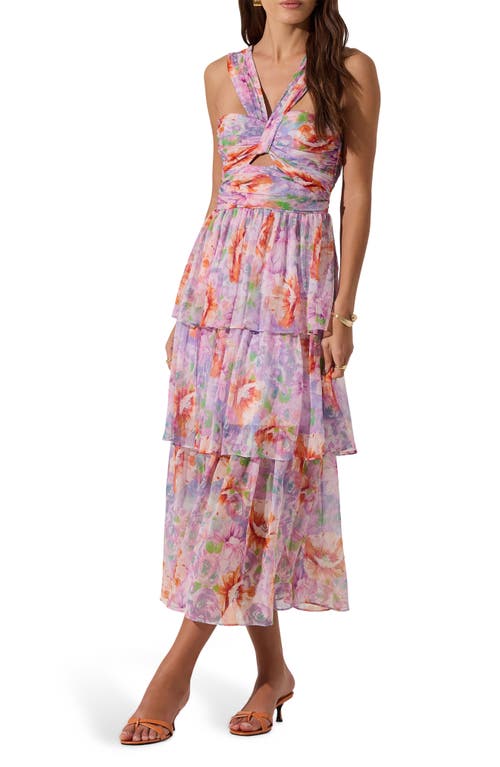 Astr The Label Floral Tiered Keyhole Dress In Purple Multi Floral