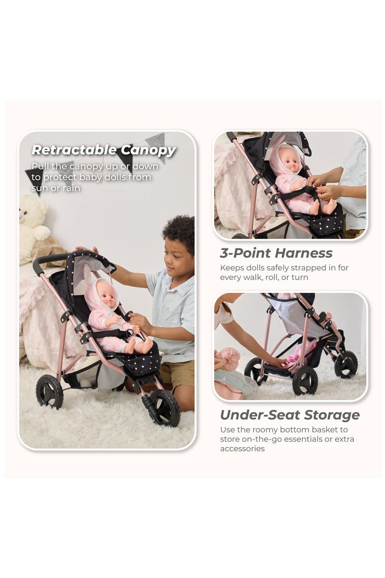 Olivia's Little World Polka Dot Baby Doll Jogging Stroller, Alternate, color, BLACK