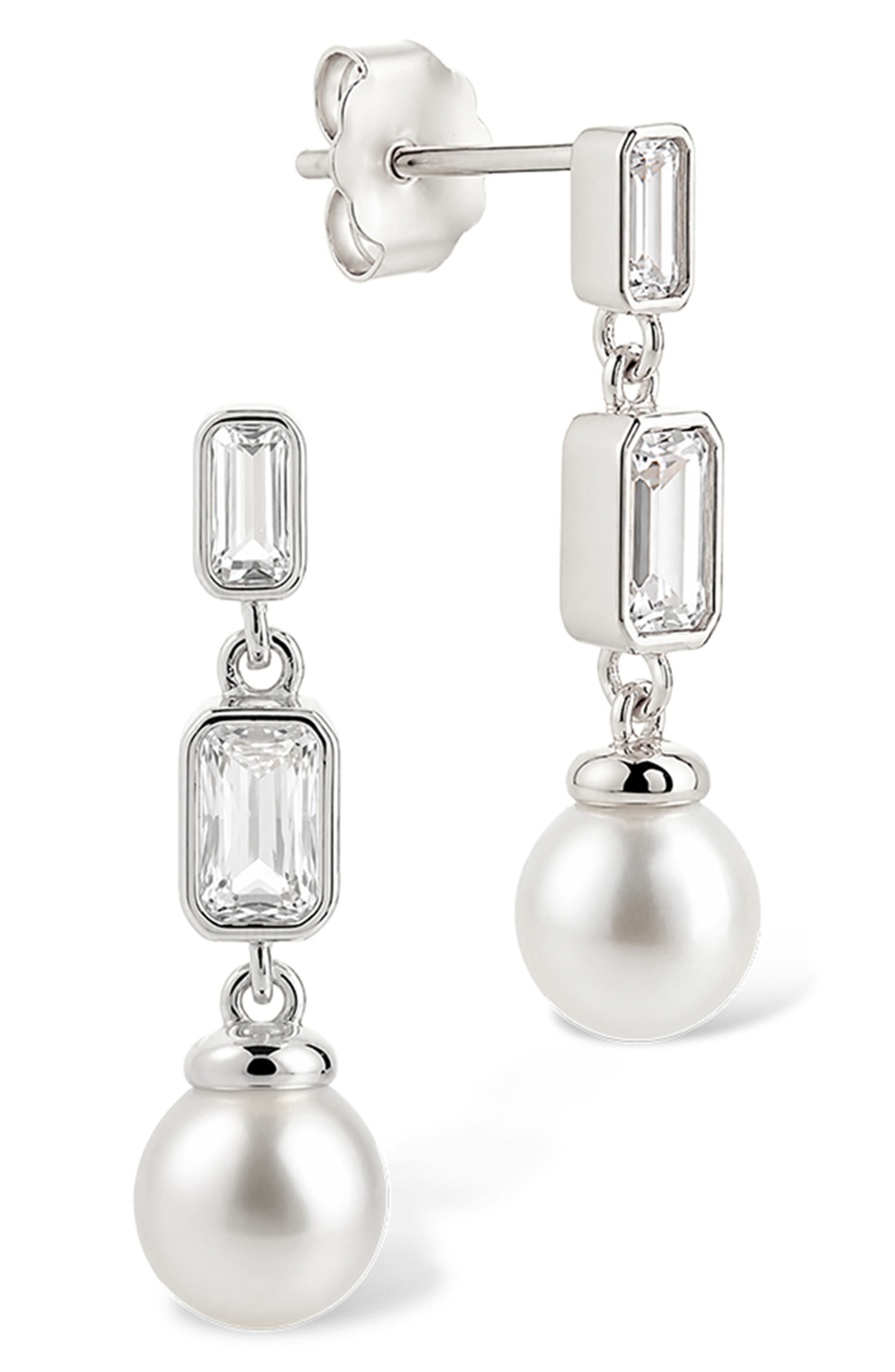 Hope Baguette Cultured Pearl Drop Earrings