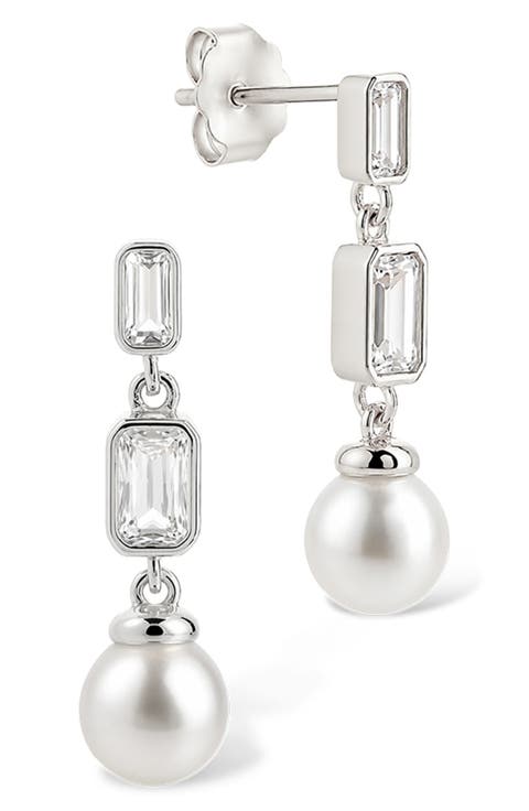 Hope Baguette Cultured Pearl Drop Earrings