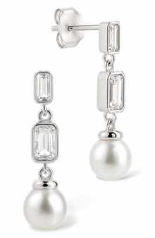 Hope Baguette Cultured Pearl Drop Earrings
