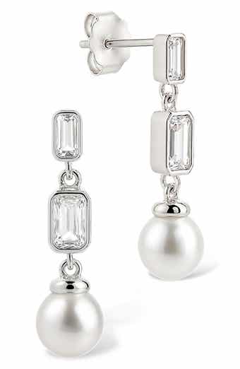 Hope Baguette Cultured Pearl Drop Earrings