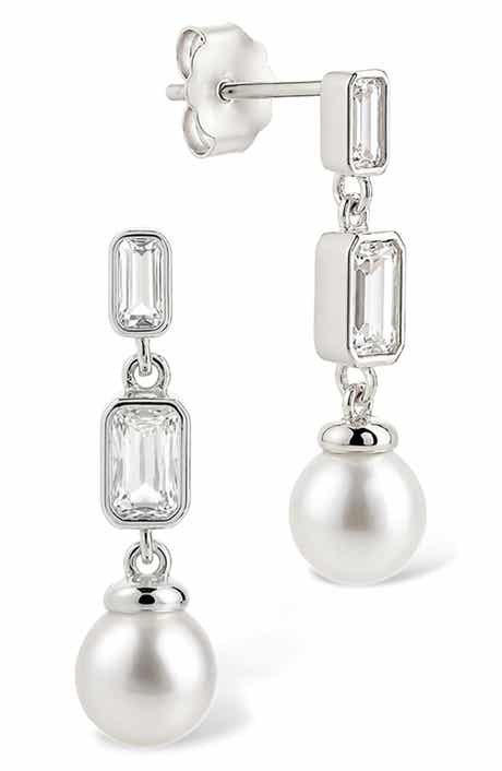Hope Baguette Cultured Pearl Drop Earrings