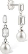 Sterling Forever Hope Baguette Cultured Pearl Drop Earrings