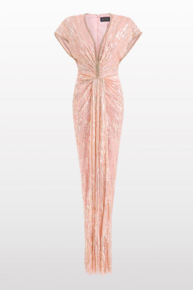 Zola Sequin-Embellished V-neck Maxi Dress, Main, color, Peach Fizz