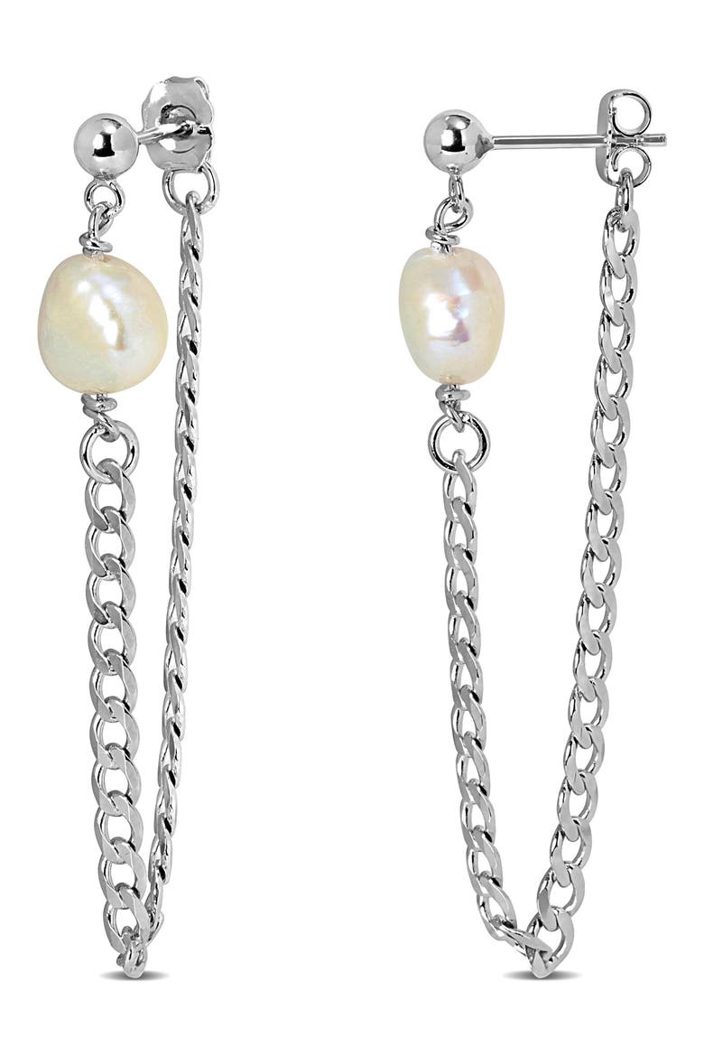 Cultured Freshwater Pearl Draped Chain Front/Back Earrings, Main, color, WHITE