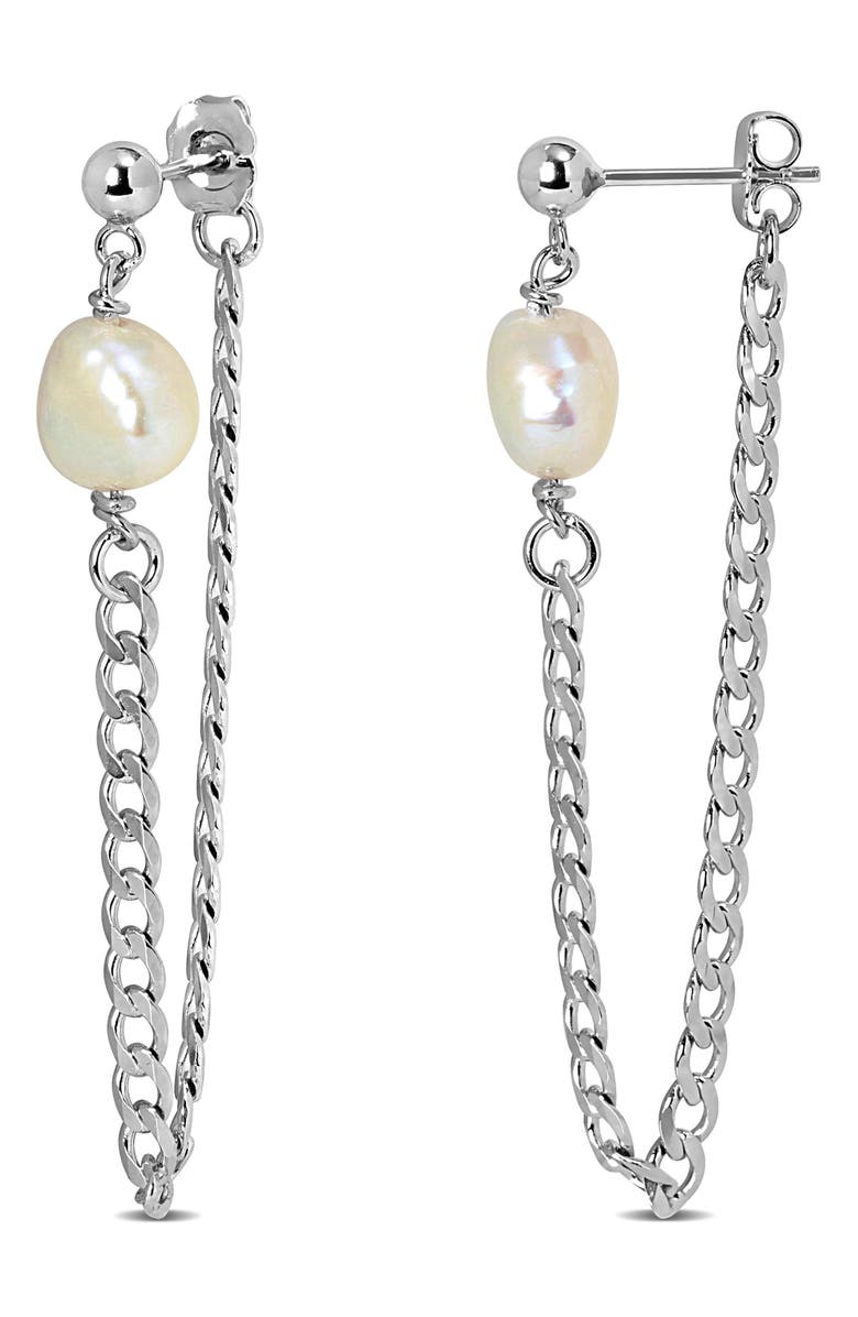DELMAR Cultured Freshwater Pearl Draped Chain Front/Back Earrings, Main, color, White