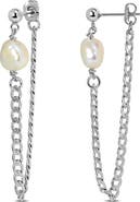 DELMAR Cultured Freshwater Pearl Draped Chain Front/Back Earrings