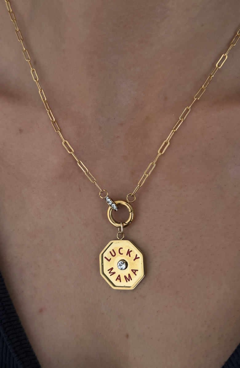 CUFFED BY NANO Lucky Mama Coin 14k Gold Filled Necklace, Alternate, color, Gold