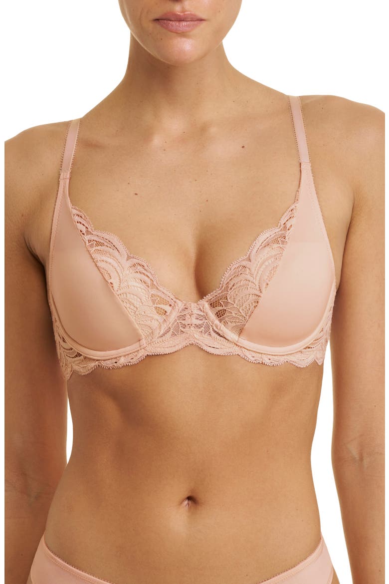 Persuasion Lace Convertible Plunge T-Shirt Bra, Main, color, CAMEO ROSE/ BEIGE BLUSH