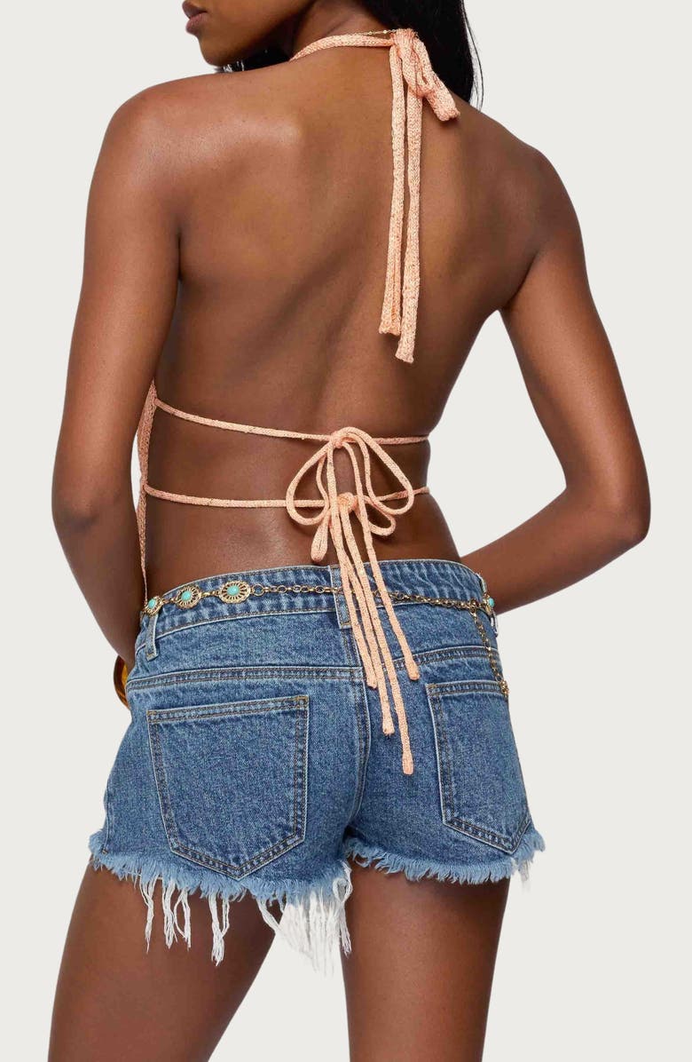 EDIKTED Sequin Split Front Knit Halter Top, Alternate, color, Orange