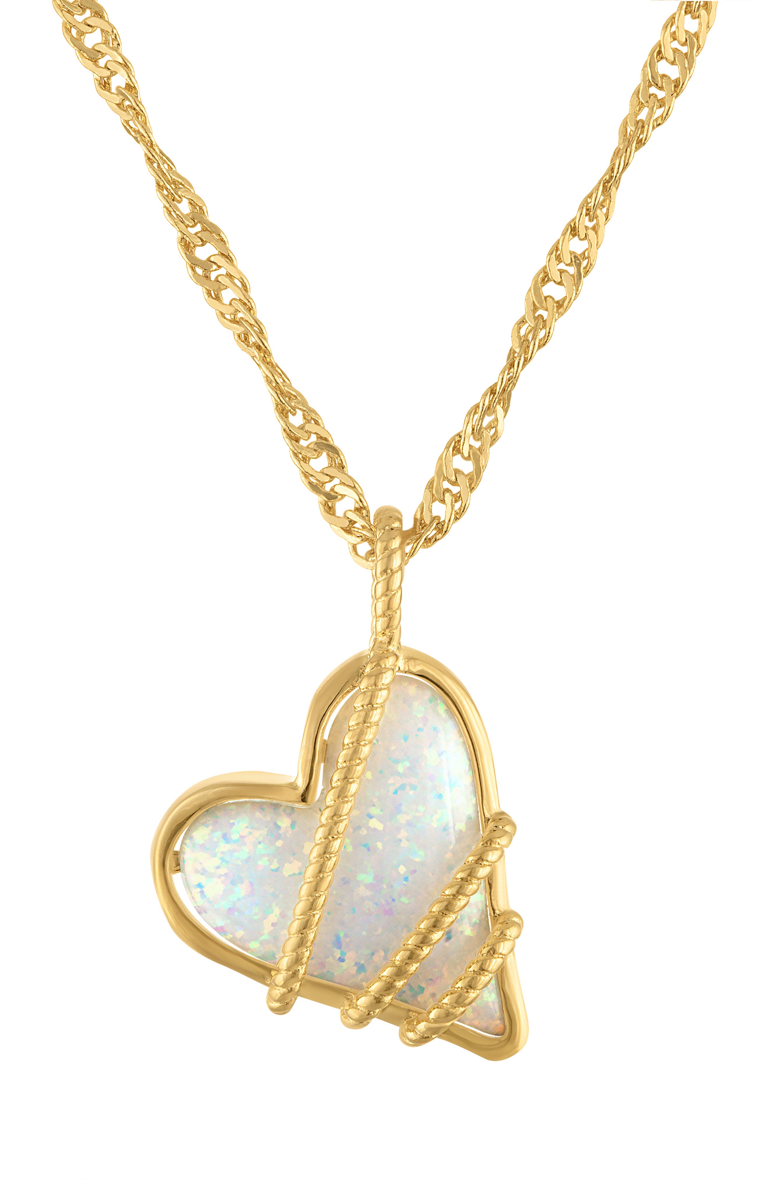 Lab-Grown Opal Heart Pendant Necklace