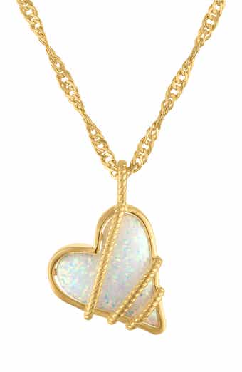 Lab-Grown Opal Heart Pendant Necklace