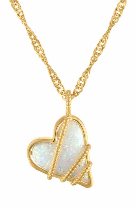 Lab-Grown Opal Heart Pendant Necklace