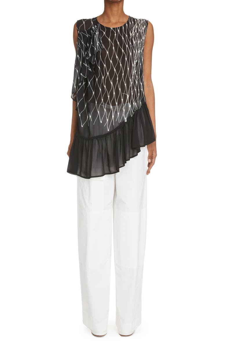 Dries Van Noten Cidar Print Asymmetric Ruffle Hem Top, Alternate, color, 
