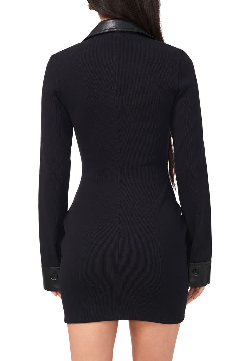 Faux Leather Detail Long Sleeve Mini Shirtdress, Alternate, color, RICH BLACK