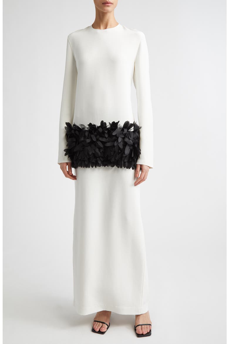 Petal Long Sleeve Wool & Silk Dress, Main, color, OFF-WHITE