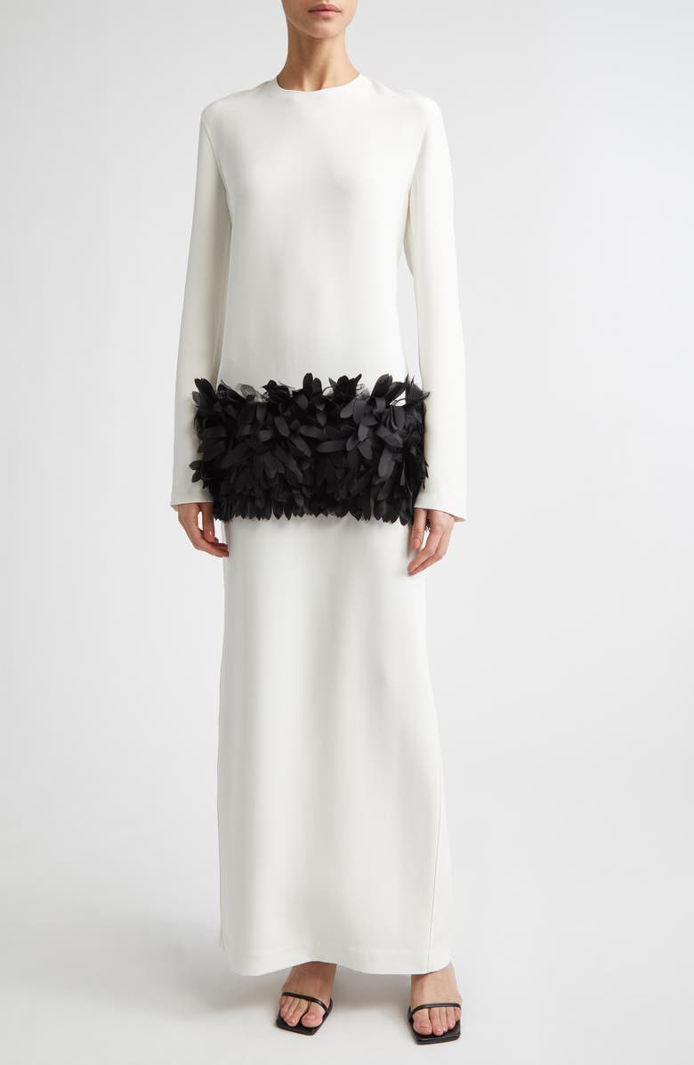 TOTEME Petal Long Sleeve Wool & Silk Dress, Main, color, Off-White