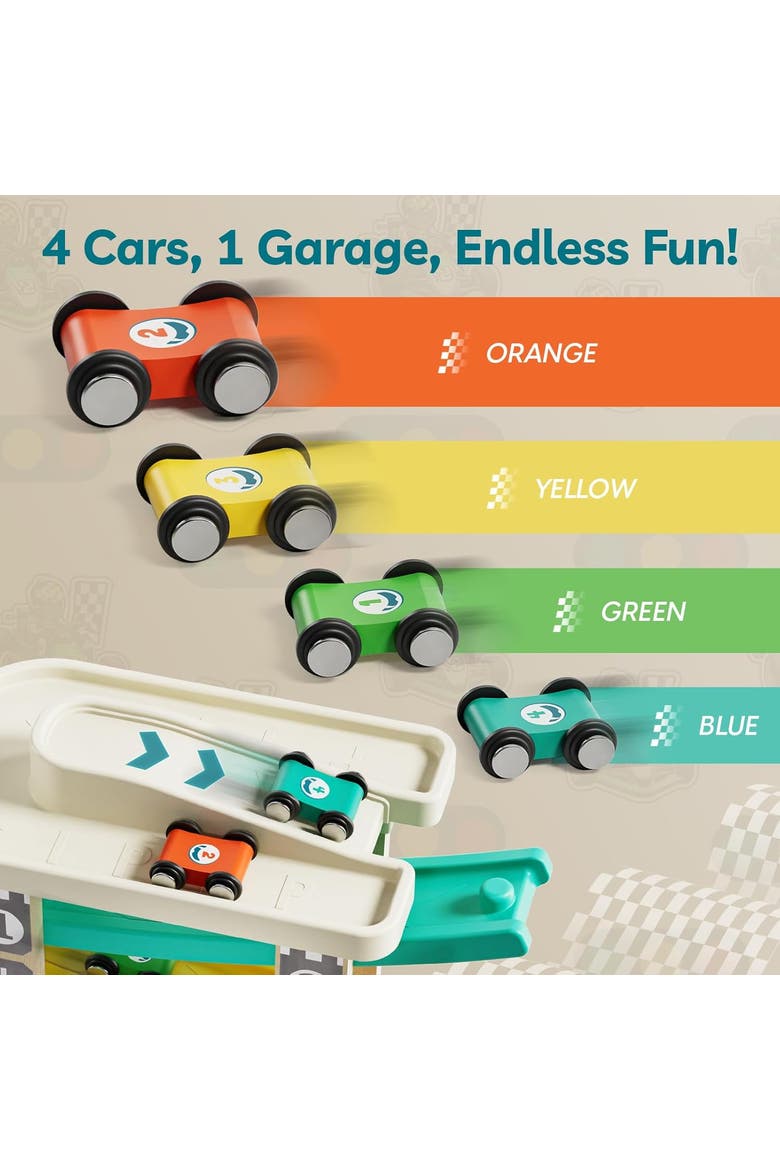Wooden Car Ramp Race Track Toddler Montessori Toy with Garage, Alternate, color, Multicolor