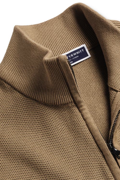 Charles Tyrwhitt Cotton Zip Neck Sweater In Brown