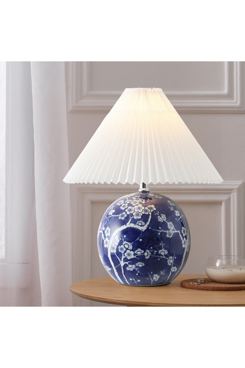 Shishen Cottage Classic Chinoiserie Ceramic Orb LED Table Lamp with Pleated Shade, Alternate, color, Navy/White