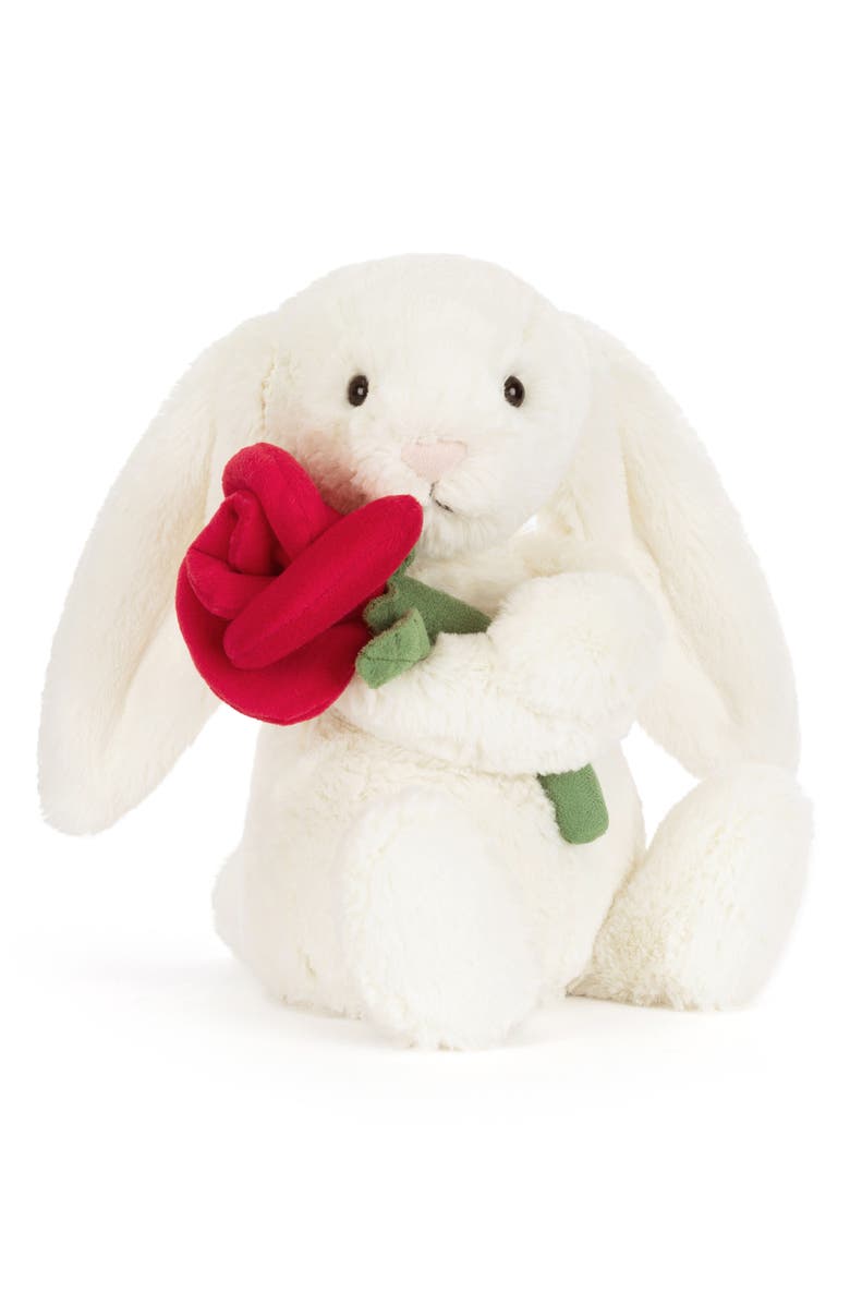Jellycat Cream Bunny with Rose Stuffed Animal, Main, color, Cream Multi