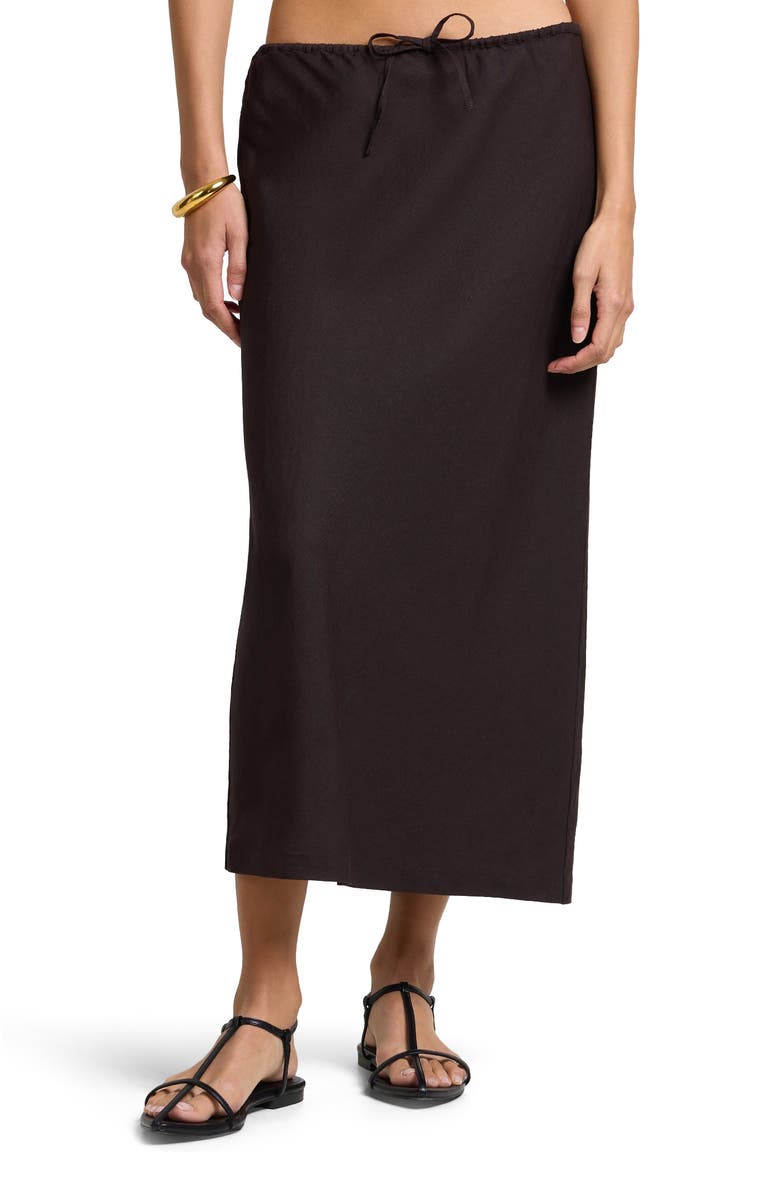 Onia Air Linen Midi Skirt, Alternate, color, Espresso