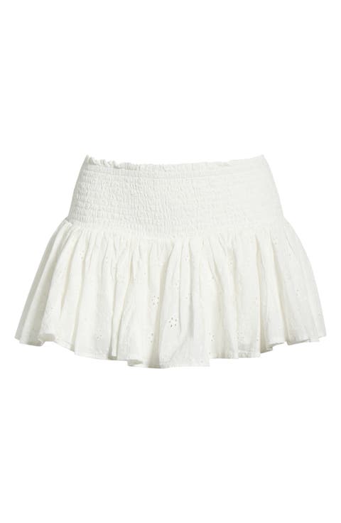 Immy Eyelet Smocked Bubble Miniskort