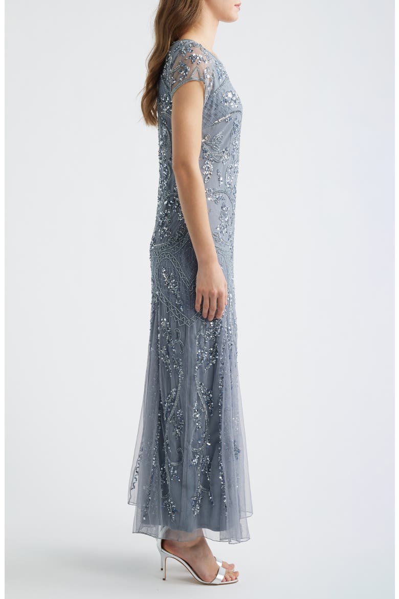 Beaded Mesh Midi Cocktail Dress, Alternate, color, ICE BLUE
