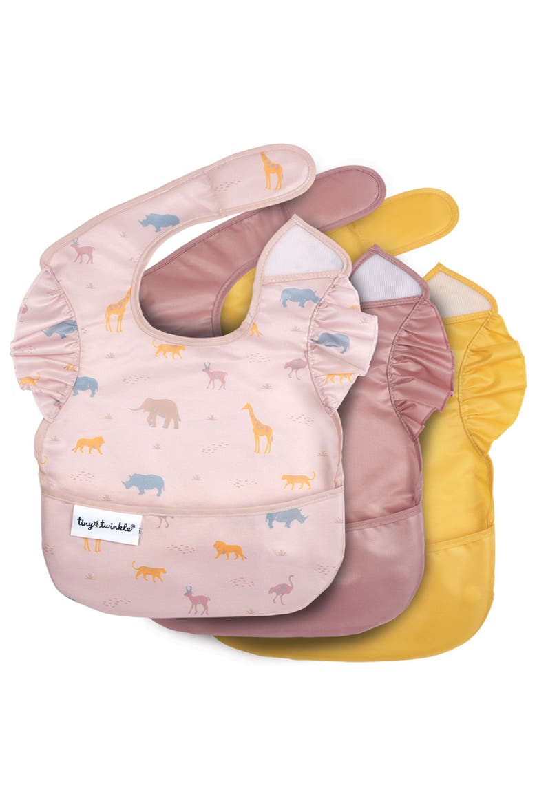 Mess-Proof and Waterproof Baby Food  BPA-Free Bib w/Adjustable Closure 3pc - Solids, Main, color, Petite Safari