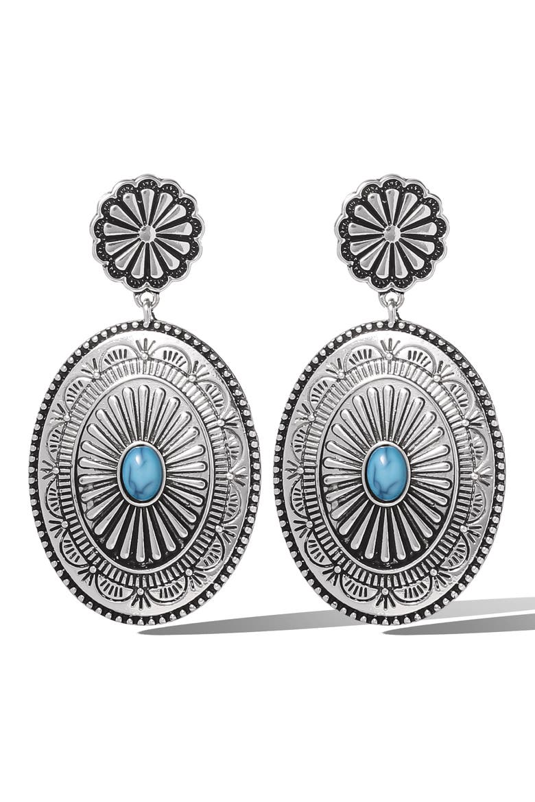 Western Round Concho Drop Earrings, Main, color, Silver