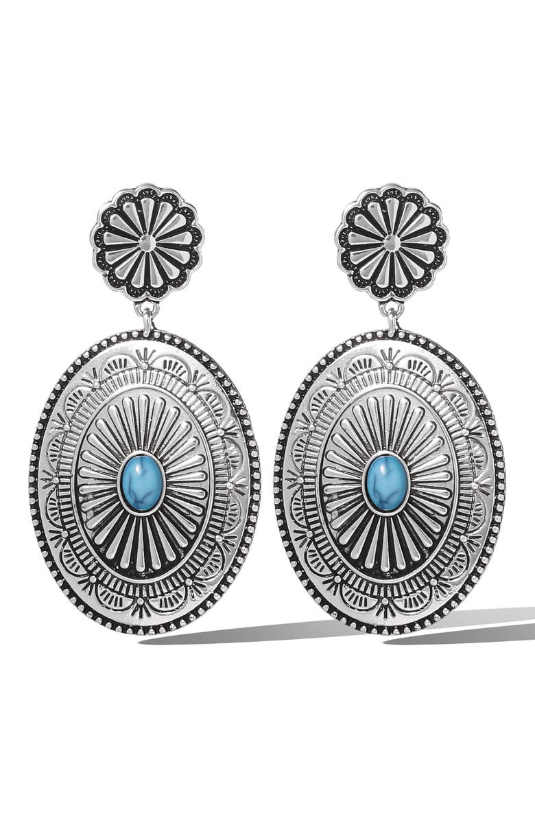 Jessica Simpson Western Round Concho Drop Earrings, Main, color, Silver