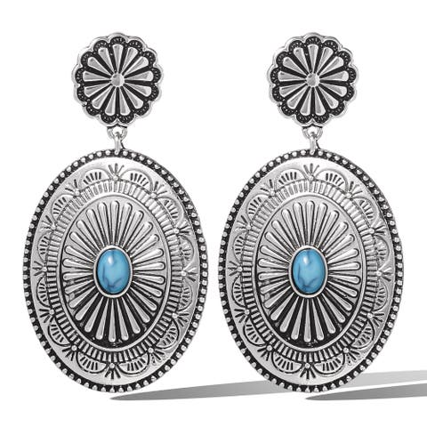 Western Round Concho Drop Earrings