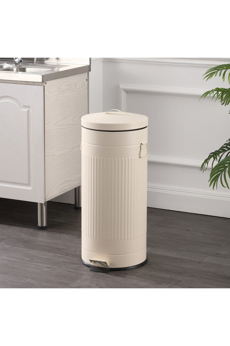 Theo Retro Step Trash Can with Soft-Close Lid and FREE Mini Trash Can, Alternate, color, Limestone Beige
