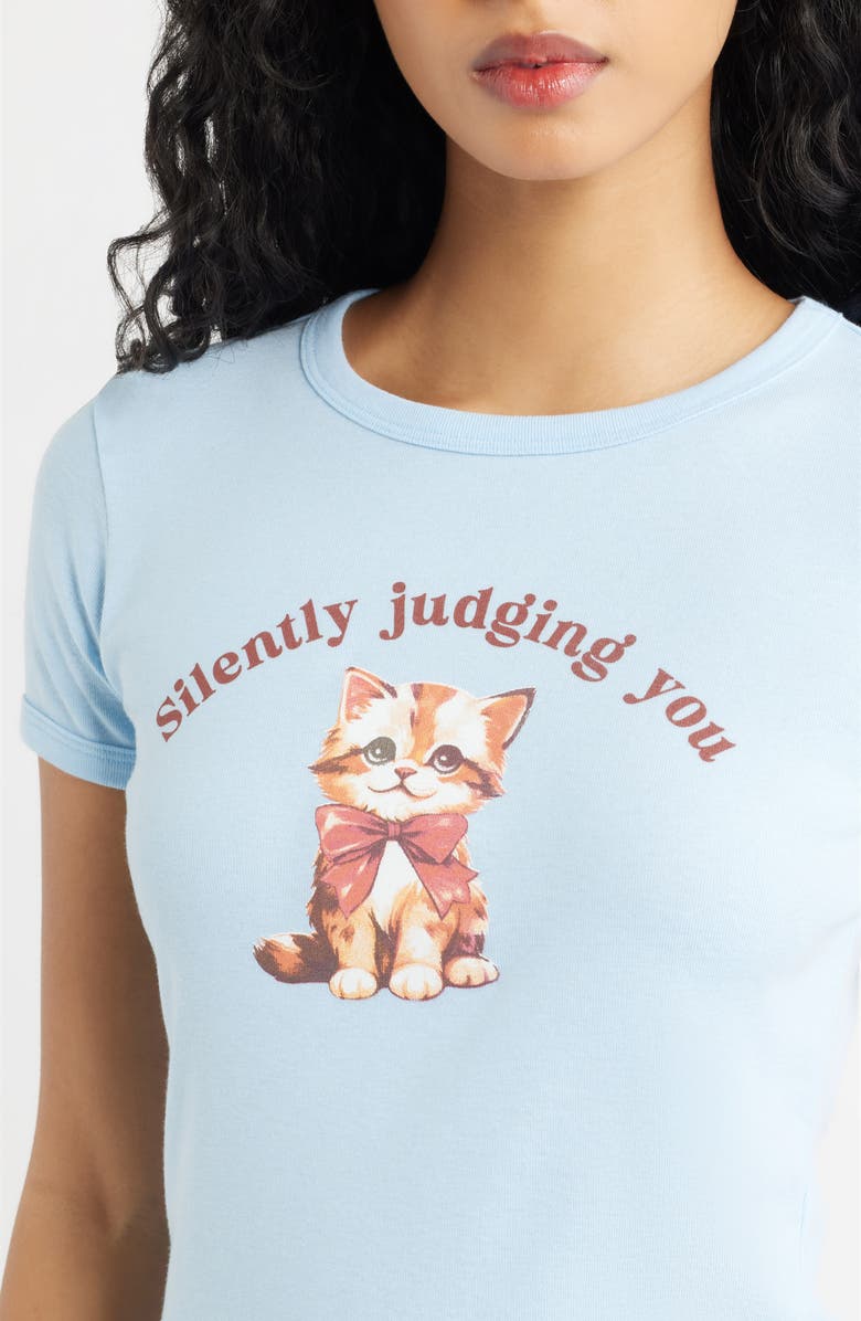 Vinyl Icons Silently Judging You Graphic Baby Tee, Alternate, color, Light Blue