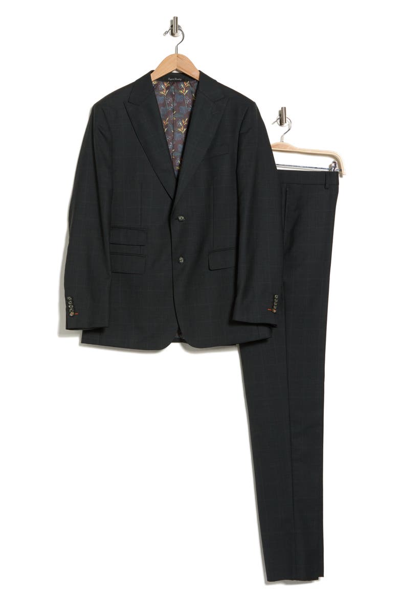 Trim Fit Solid Wool Blend Two-Piece Suit, Alternate, color, DARKGRN