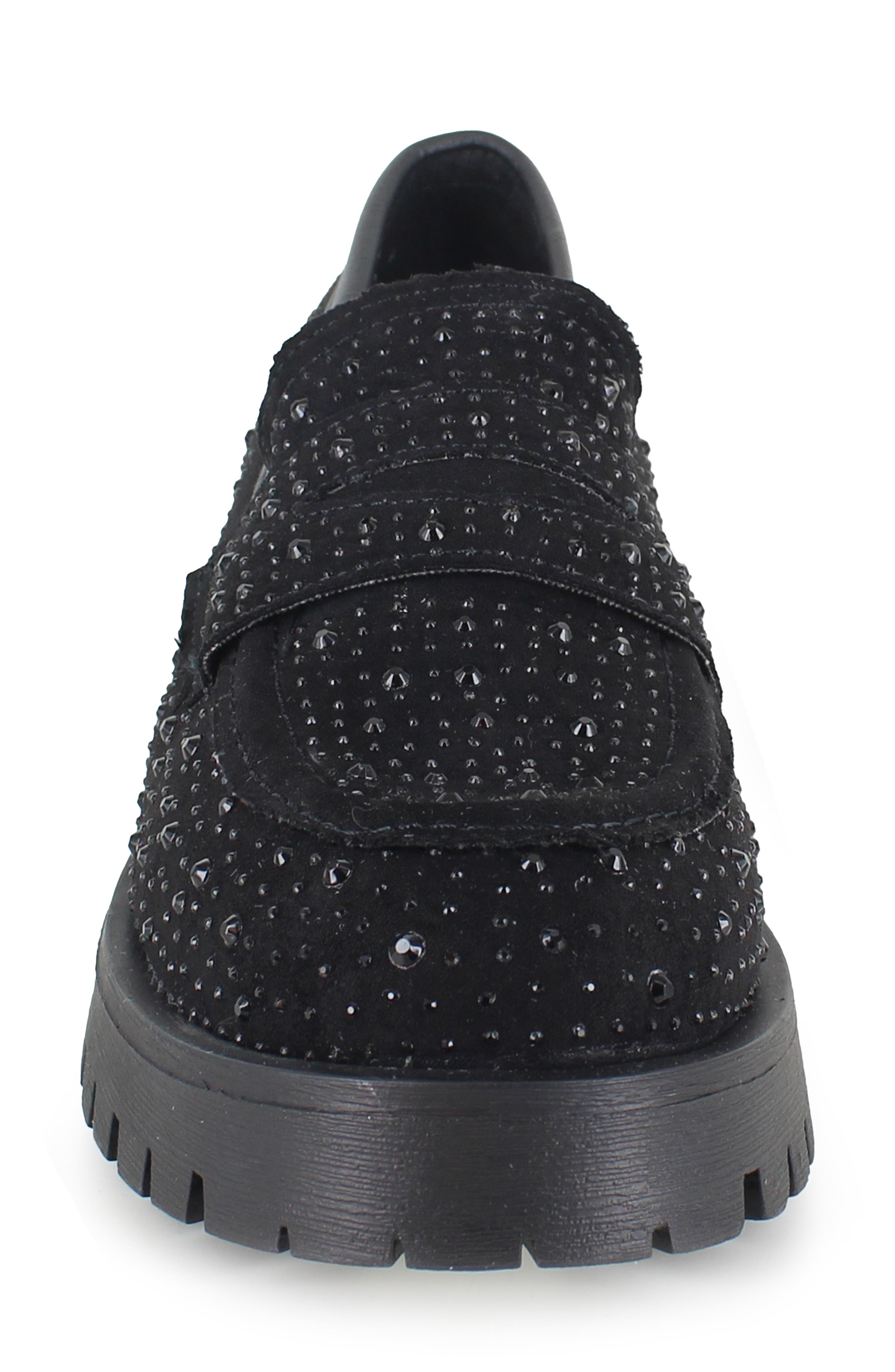 ZIGI Cassondra Rhinestone Embellished Lug Sole Loafer, Alternate, color, Black Suede