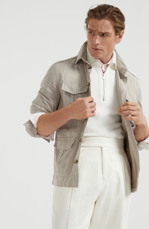 Brunello Cucinelli Suede Lamb Leather Jacket In Beige In Rope
