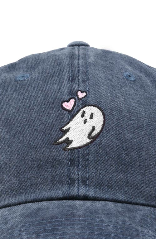 Dalix Heartly Ghost Embroidered Cap In Washed Navy Blue