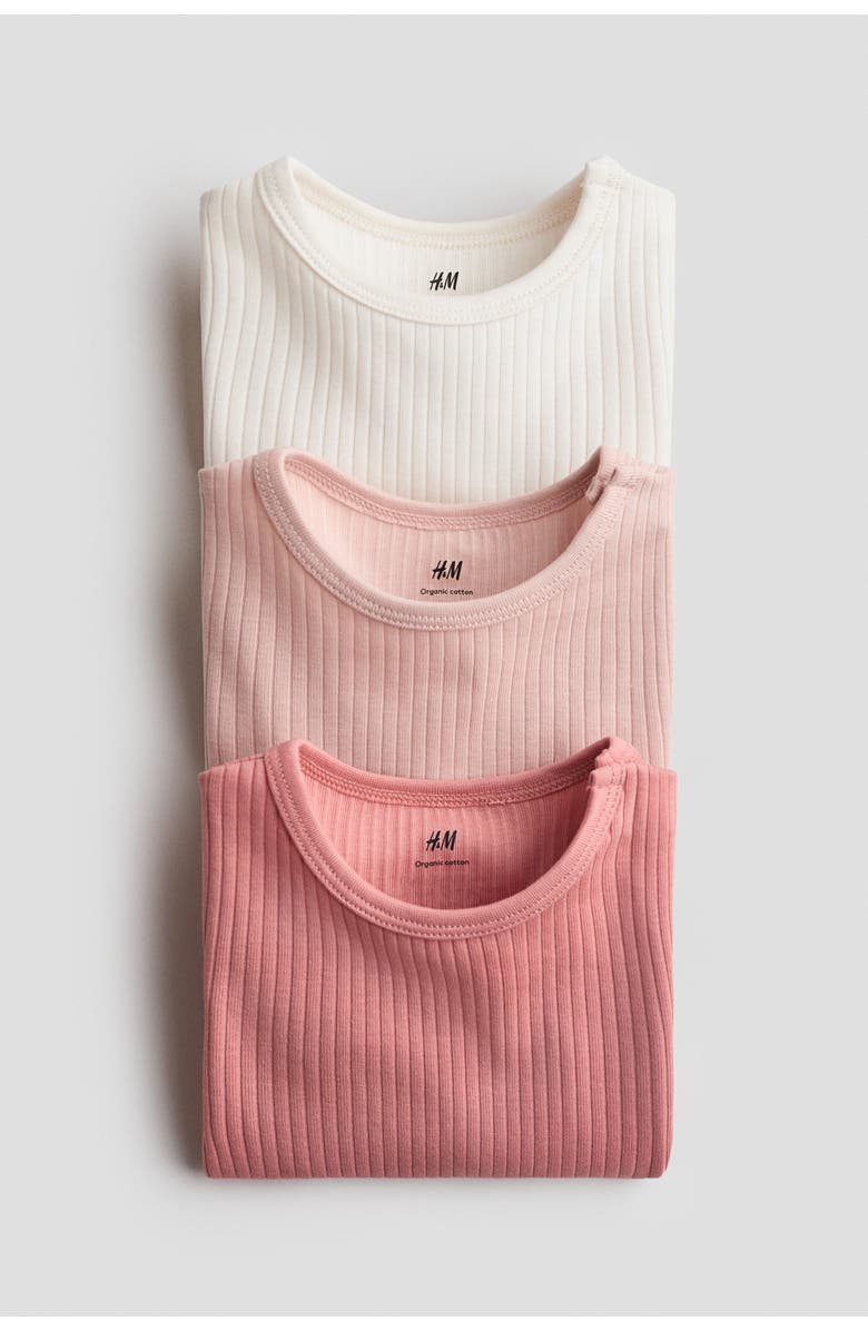 H&M 3-pack Ribbed Bodysuits, Alternate, color, Pink/Cream