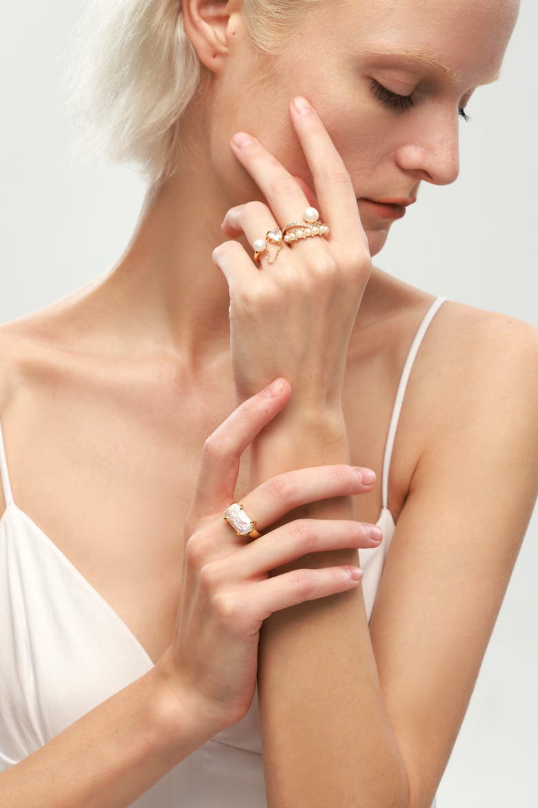 Freshwater Pearl Stackable Ring Set, Alternate, color, Gold