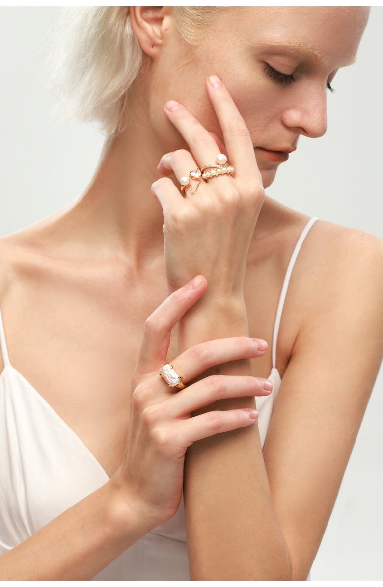 Classicharms Freshwater Pearl Stackable Ring Set, Alternate, color, Gold