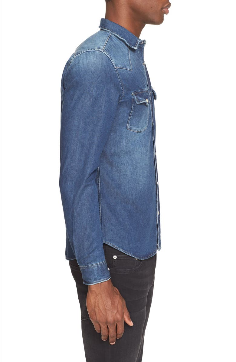 The Kooples Trim Fit Washed Denim Western Shirt, Alternate, color,